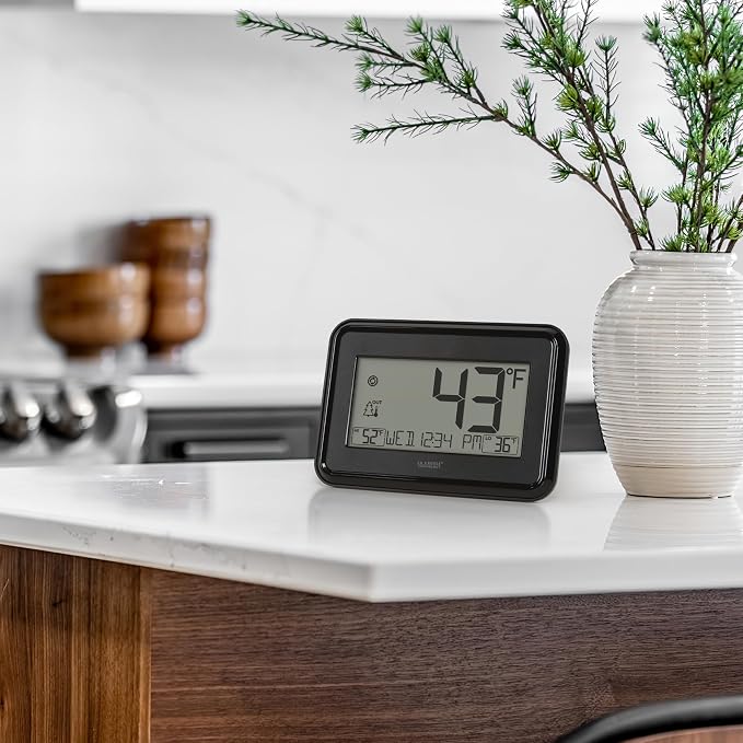 La Crosse Technology 513-1412 Black Digital Wall Clock with Indoor & Outdoor Temperature