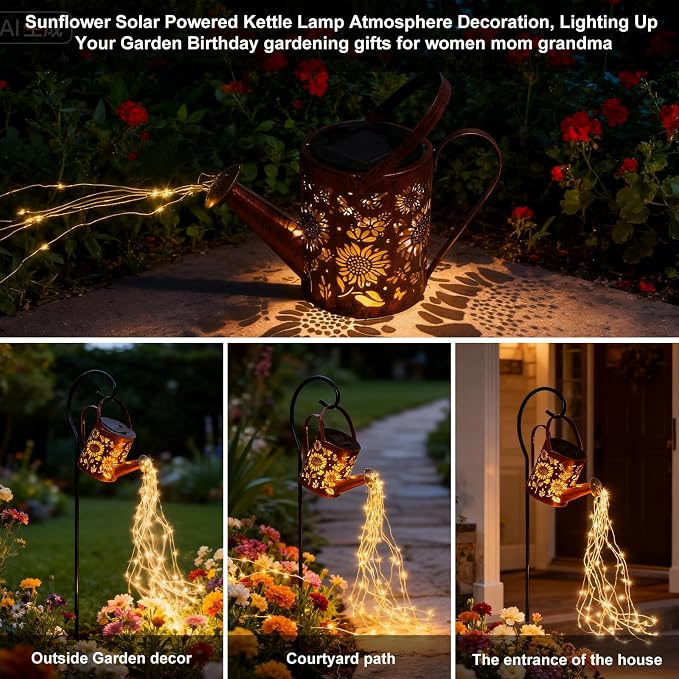 Sunflowers Solar Lights Outdoor Garden Sunflower Gifts, Gardening Gifts, Solar Watering Can Lantern Gifts for Mom Grandma Women, Patio, Yard, Pathway Lantern Decoration Gifts for Mom Grandma Women