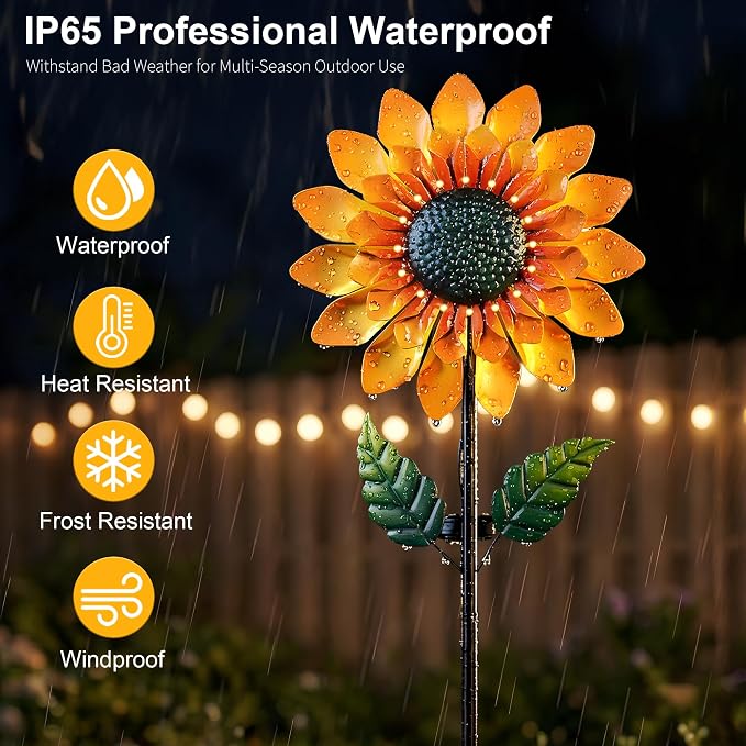 Sunflower Solar Wind Spinner, 52" Metal Wind Spinner with Kinetic Wind Sculpture Windmills for Outdoor Lawn & Garden Patio Decoration