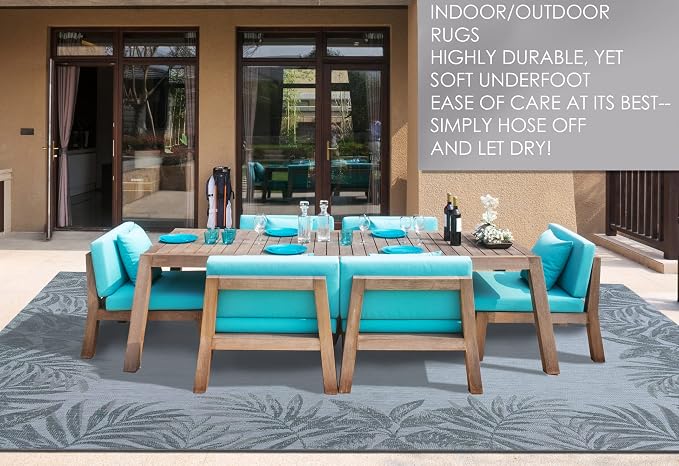 Gertmenian Indoor Outdoor Classic Flatweave Area Rug, Stain & UV Resistant Carpet, Deck, Patio, Poolside & Mudroom, 8x10 Ft Large, Simple Border, Silver Gray, 21908P2