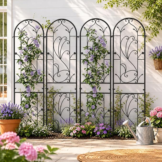2 Pack 87x20in Garden Trellises, Sunflower Black Metal Coated Rustproof Trellis for Climbing Plants Outdoor, Roses, Vegetables, Vines, Cucumbers
