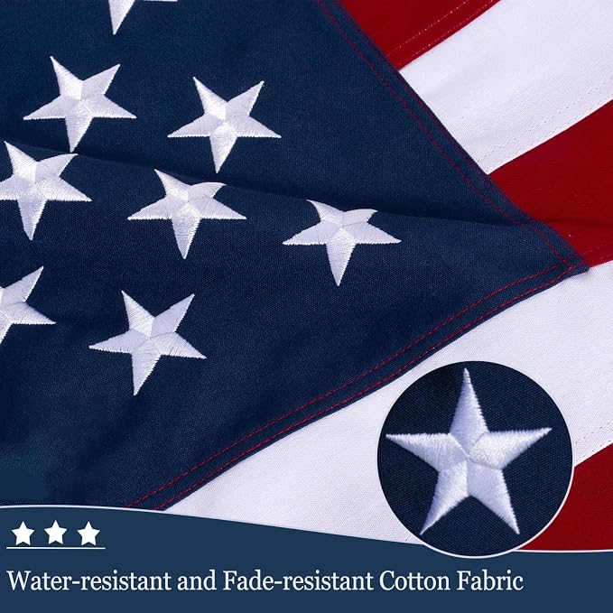 JRED 100% Cotton Folded American Flags for Outside 3x5 FT US Flag Heavy Duty Outdoor Embroidered Stars Brass Grommets Triangle Packaged for Memorial, Burial, or Display