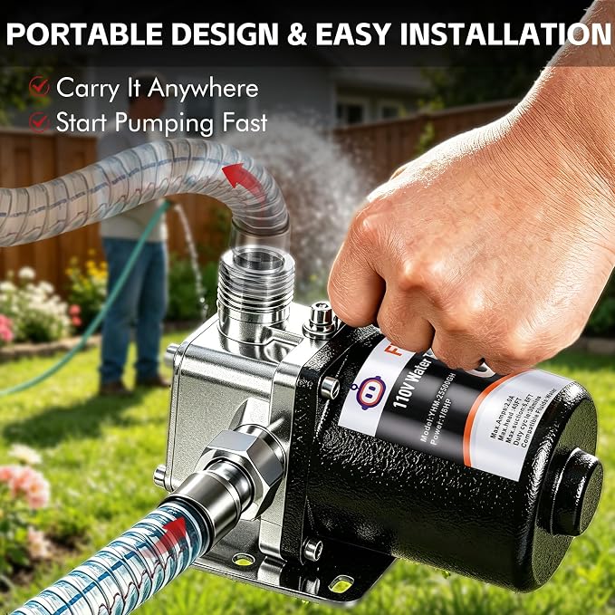 FMCNMech Portable Water Transfer Pump, 110V Electric Utility Pump with 500 GPH High Flow, for Pool Drain, Basement Water Removal, Garden, Rain Barrel (Water pump without switch)