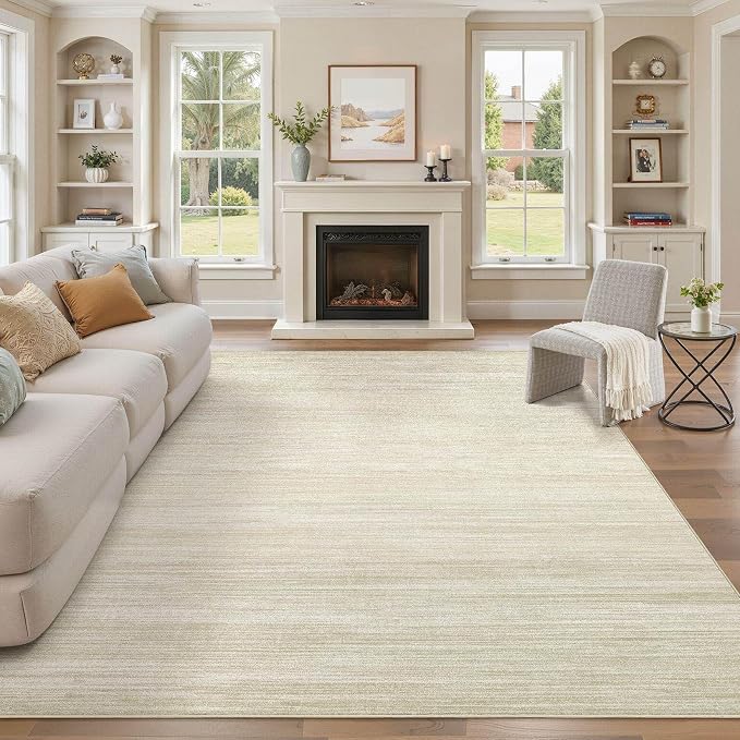 UERMEI 10x12 Washable Area Rug - Neutral Modern Abstract Living Room Rugs, Non-Slip Soft Large Indoor Floor Carpet for Bedroom Home Office & Under Dining Table Decor, Brown/Beige