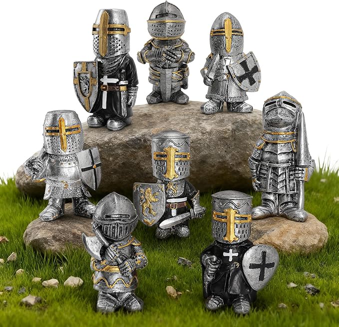 8PCS Knight Garden Gnomes Decorations Statue Medieval Guard Resin Figurines | Warrior Sculptures, Funny Army Gnomes, Durable Resin, 3D Hand-Painted, Outdoor Indoor Decor, Yard, Lawn, Farm, Home Ornament