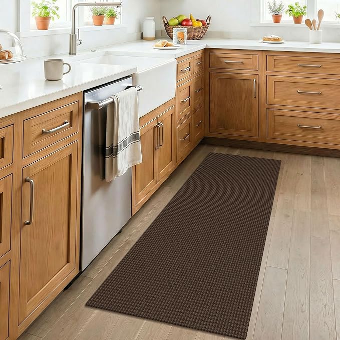 KOZYFLY 2x4 Entry Runner Rug, Small Washable Runners for Entryway, Non Slip Door Mat Indoor Entrance, Front Porch Carpet for Foyer, Kitchen, Bedroom, Bathroom, Brown/Dark Brown