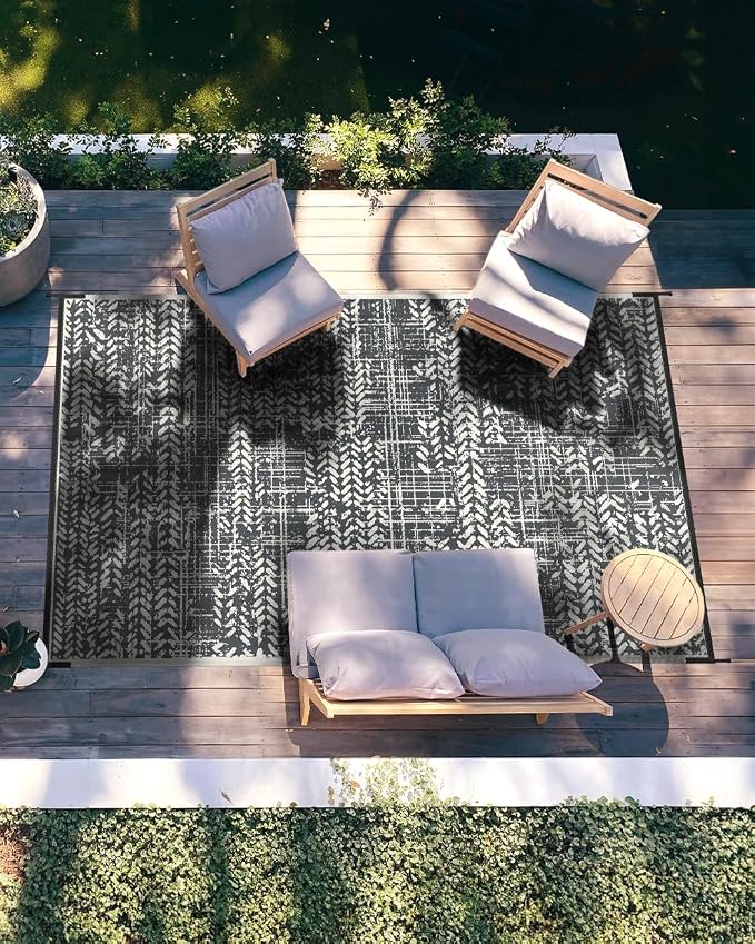 MontVoo Outdoor Rug Waterproof-Patio Rug Mat 6x9 Outdoor RV Camping Picnic Beach Mat Plastic Straw Rugs Outside Outdoor Area Rugs for Balcony Deck Backyard Grey