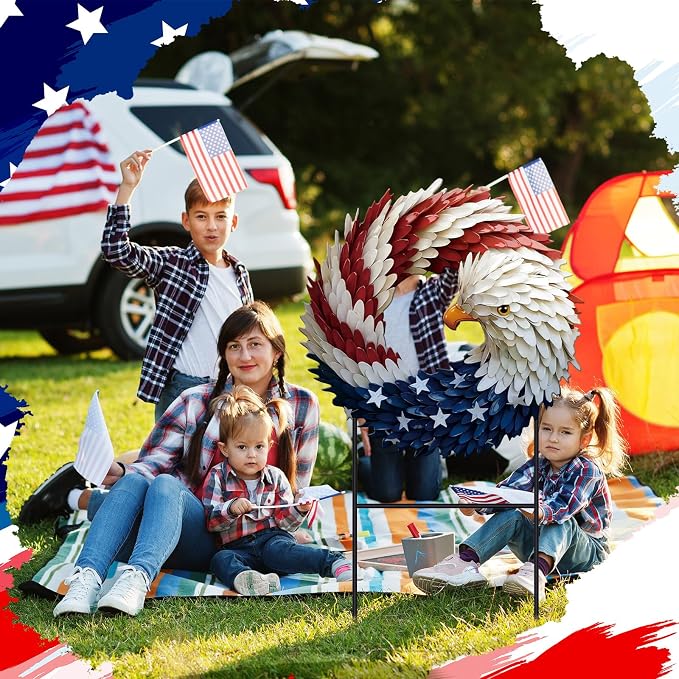 Amyhill 4th of July Decorations for Outdoor, Patriotic Eagle Metal Garden Stake, 250th Anniversary Red White Blue Yard Sign, Independence Day Memorial Day Decor for Lawn, Patio, Walkway, and Outside