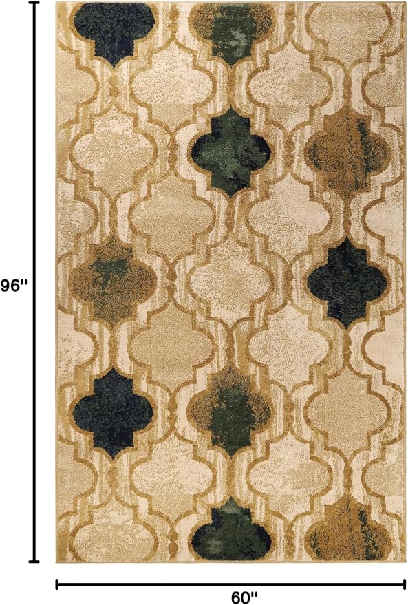 SUPERIOR Modern Indoor Area Rug, Non Slip Rug, 5'x8', Cream | Geometric Design Floor Décor, Easy Care High Traffic Areas Living Dining Room, Bedroom, Office, Entryway, Viking Collection