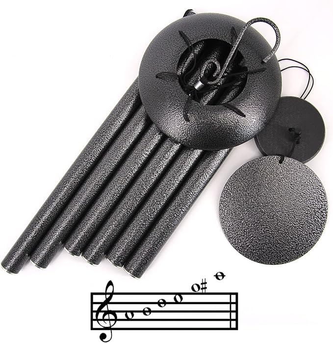 Sympathy Memorial Wind Chimes, 36' with 6 Metal Tubes, Outdoor Deep Tone for Garden, Christmas Hanging Decor - Black Grey