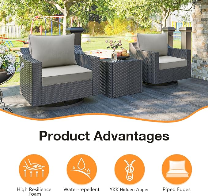 Unimatta Sunbrella Outdoor Chair Cushions Set, 22" x 22", Set of 2, Water-Repellent, Fade Resistant, Deep Seat Bottom and Back Cushion for Backyard, Couch, Sofa and Patio Furniture, Specrtum Pebble