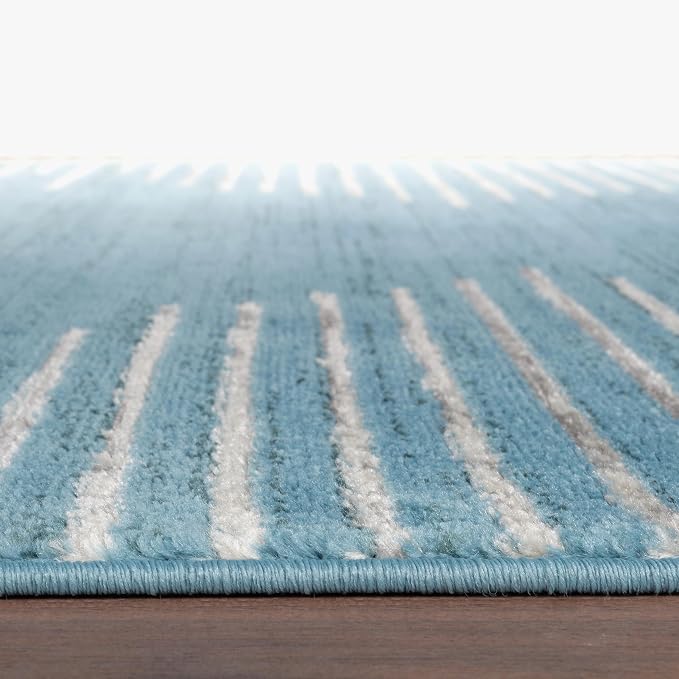 Rugshop Bohemian Stripe Stain Resistant High Traffic Area Rug Blue 2' x 7' | Rectangular, Size 2' x 7', Living Room, Bedroom, Dining Room, Home Office, Kitchen, Entryway, Hallway, Nursery, Kids Room