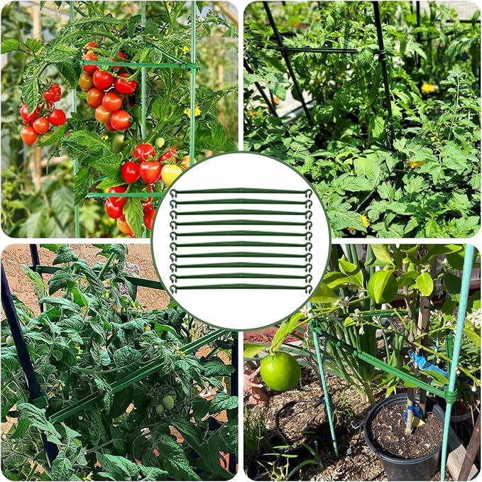 Coloch 100 Pcs Plant Stake Arms for Tomato Cage, 11.8” Expandable Plant Supports Trellis Connector with 2 Buckles for 11mm Diameter Plant Stake, for Climbing Plants, Tomato, Vegetable, Indoor&Outdoor
