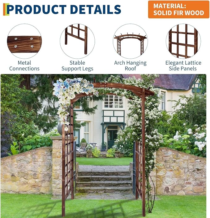 Garvee 85 in Wooden Garden Arbor,Solid Fir Wood Trellis for Plant Climbing,Wedding Ceremony Decoration Pergola for Garden Backyard,Lawn, Dark Brown