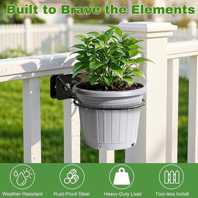 3pc Railing Plant Hanger - Adjustable Railscapes Plant Holder Between Rails, 7 Inches Floating Railing Plant Clip Rustproof Metal Plant Traps for Pots on Railing