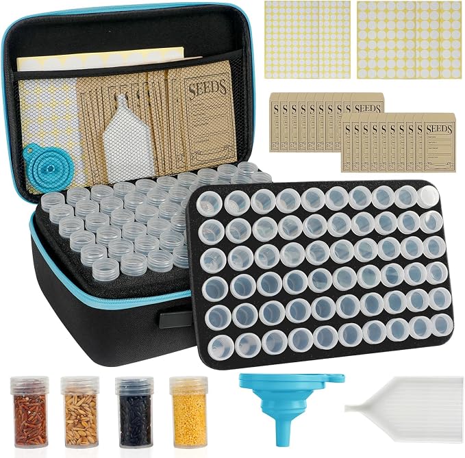 Pawfly 120-Slot Seed Organizer Box with Zipper for Storage, Includes 20 Envelopes, Labels, Tweezers & Tray (Seeds not Included), Sturdy & Portable Seed Storage Saver for Packets, Bank, Gardening