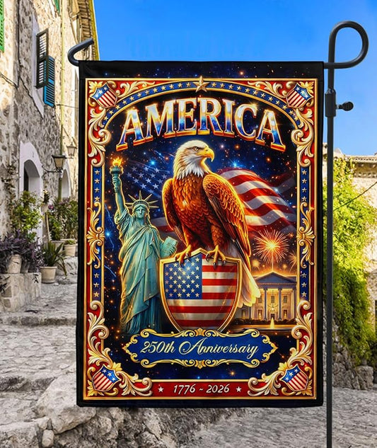 250 Year American Anniversary Flag, 250th Anniversary Patriotic Design, Banner Commemorative Outside Decoration, 250 Years Of Freedom Flag, Garden Flags For Outside 8 (12x18 Inch)