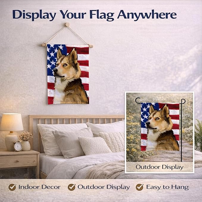 Caroline's Treasures CK6509GF East Siberian Laika Dog American Flag Garden Flag Mailbox Flag Decorative Yard Flag Banner Outside Patio Artwork Yard Flower Beds, Garden Size, Multicolor