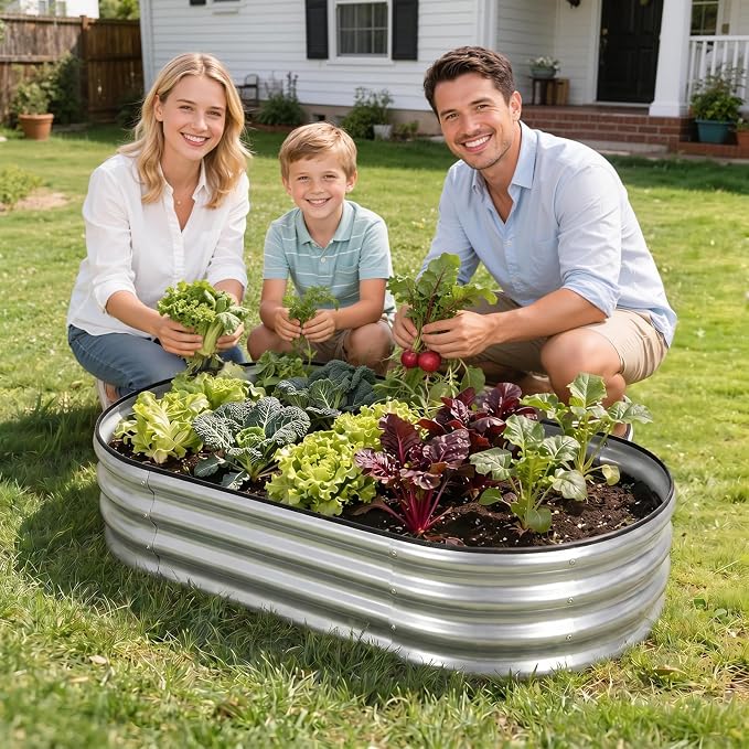 Galvanized Raised Garden Bed- Planter Garden Boxes Outdoor, Raised Beds for Gardening, 4x2x1ft Metal Garden Bed Kit for Vegetables Flower, Planter Raised Bed with Protective Tape & Tools.Silver-4pack