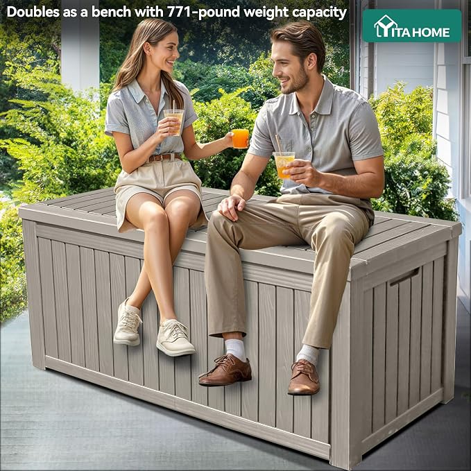 YITAHOME 180 Gallon Large Deck Box w/Divider | XL Waterproof Outdoor Storage for Patio Furniture,Outdoor Cushions, Garden Tools, Sports Equipment and Pool Supplies, Resin