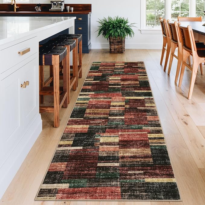GarveeHome Washable Runner Rug for Hallway 2x6 Runner Non Slip Kitchen Rugs Modern Entryway Rug Farmhouse Soft Bathroom Rugs Stain Resistant Carpet for Laundry Bedroom 2 ft x6 ft Red