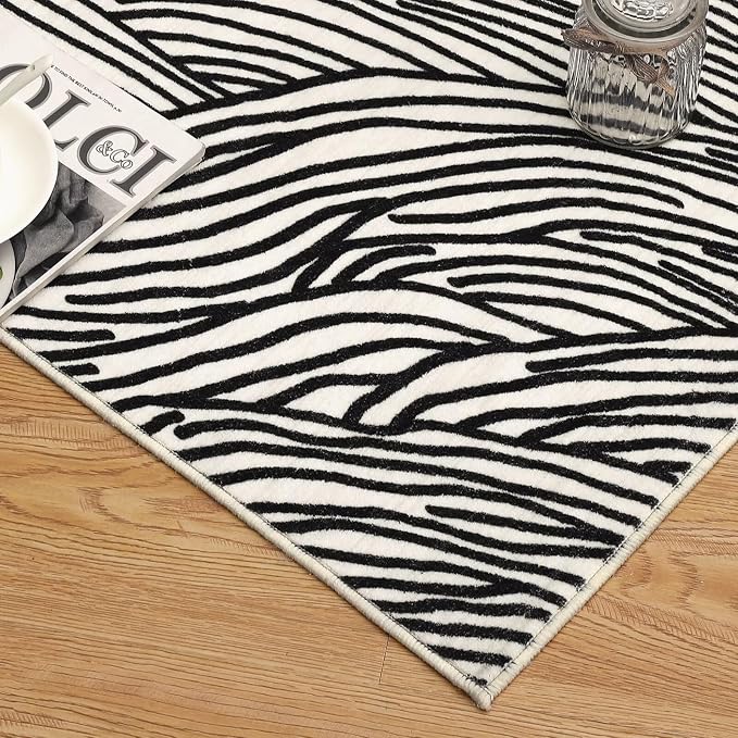 GAOMON 10x13 Large Washable Indoor Rug - Modern Abstract Aesthetic Lines Printed Soft Faux Wool Floor Cover - Low Pile Non-Slip Accent Foldable Thin Rug for Living Room Bedroom - Beige