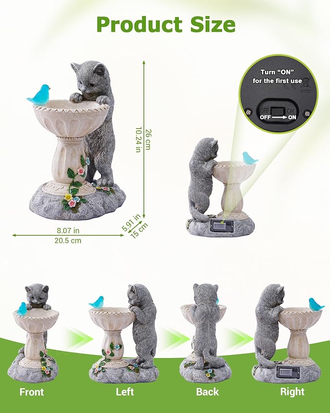Nacome Solar Cat Statue for Garden Decor: IP44 Weatherproof Resin with Automatic Lighting - No Installation- Outdoor Yard Patio Balcony Art - Birthday Gifts for Bird Lovers Mom Grandma Women | Outdoor Yard Patio Balcony Front Decorations, Birthday Gift...