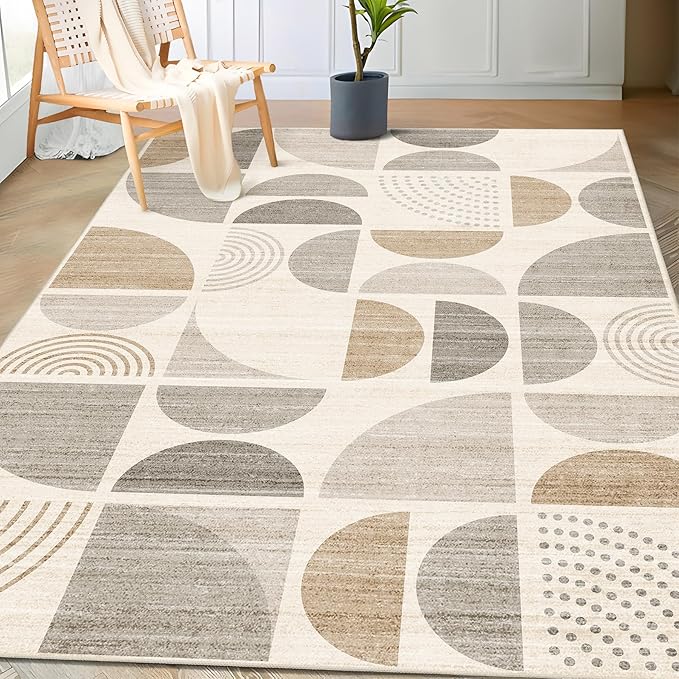 Boho Rug Washable,3x5 Area Rugs Small Non Slip Modern Abstract | Machine Washable Throw Carpet for Bedroom Entryway Living Room Bedside Soft Low Pile Floor Indoor Bohemian Neutral Beige