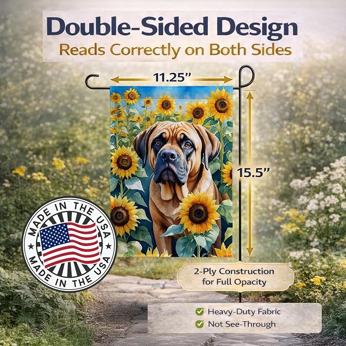Caroline's Treasures DAC6120GF Mastiff in Sunflowers Garden Flag Mailbox Flag Decorative Yard Flag Banner Outside Patio Artwork Yard Flower Beds, Garden Size, Multicolor