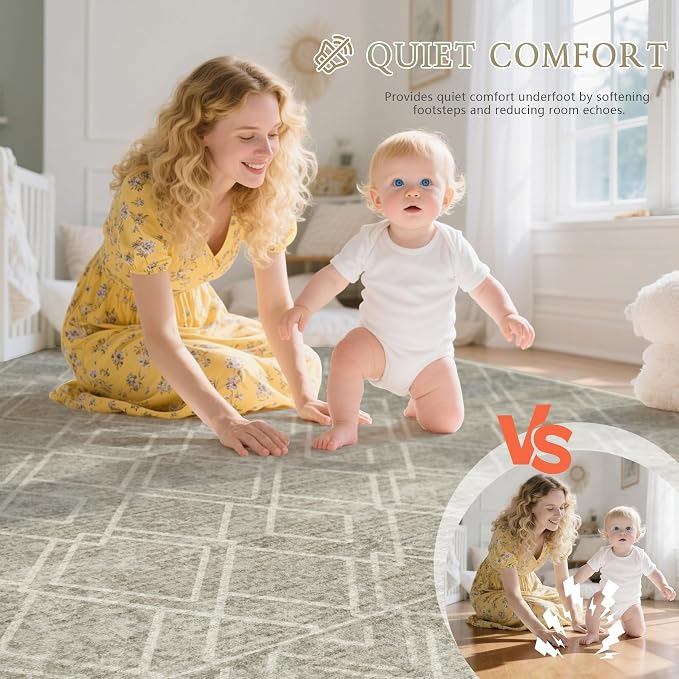 Area Rugs 6x9 Living Room Rug: Washable Geometric Moroccan Neutral Rugs Boho Modern Non Slip Area Rug Soft Indoor Floor Low Pile Carpet for Bedroom Nursery Dining Room Home Office (Brown, 6'x9')