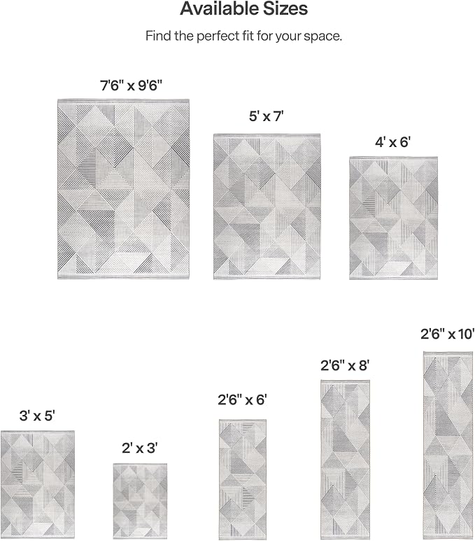 Machine Washable Area Rug Runner - Living Room Bedroom Bathroom Kitchen Entryway Office - Padded Low Pile Stain Resistant Premium - Modern Geometric Contemporary - Miles - Gray 2'6" x 8'
