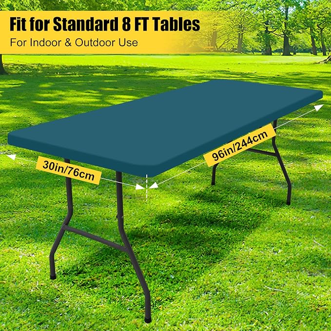 Smiry 6 Pack Rectangle Picnic Table Cloth, Waterproof Elastic Fitted Tablecloths, Washable Polyester Rectangular Patio Table Cover for Camping, Indoor and Outdoor (Peacock Blue, 30"x96")