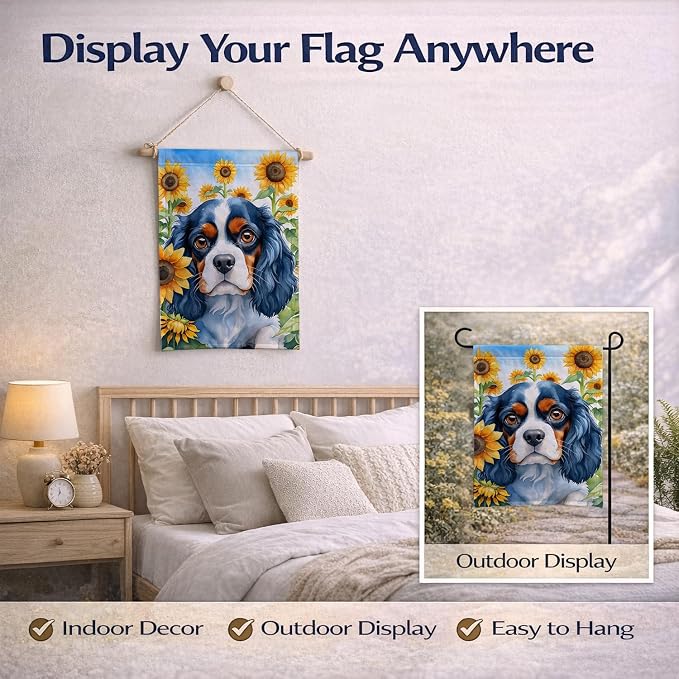Caroline's Treasures DAC6049GF Cavalier Spaniel in Sunflowers Garden Flag Mailbox Flag Decorative Yard Flag Banner Outside Patio Artwork Yard Flower Beds, Garden Size, Multicolor