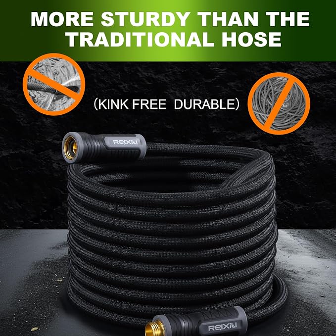 Relxitl Garden Hose, Flexible Water Hose, Ultra Lightweight Non-Expanding hose, Leak proof, Pressure Resistant for Yard, Outdoor (Black, 5FT)