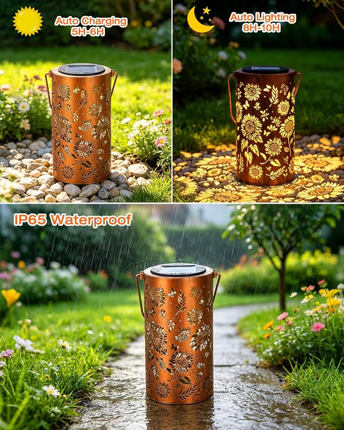 ANYTALK Birthday Gifts for Women Mom Grandma, Sunflower Solar Lanterns Outdoor Waterproof, Hanging Solar Lights for Yard, Patio, Porch, Garden Decor