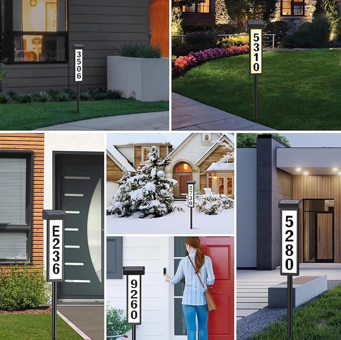 House Numbers for Outside [ Light up Dual-Sided Illuminated ], Solar Address signs for Yard with Plaque Stakes Outdoor Waterproof Illuminated Address Numbers for House Garden Patio Lawn