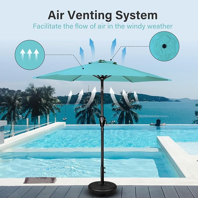 Simple Deluxe 2 Pack 7.5' Patio Umbrella Outdoor Table Market Yard Umbrella with 6 Sturdy Ribs for Backyard, Pool, Garden, Deck, Turquoise