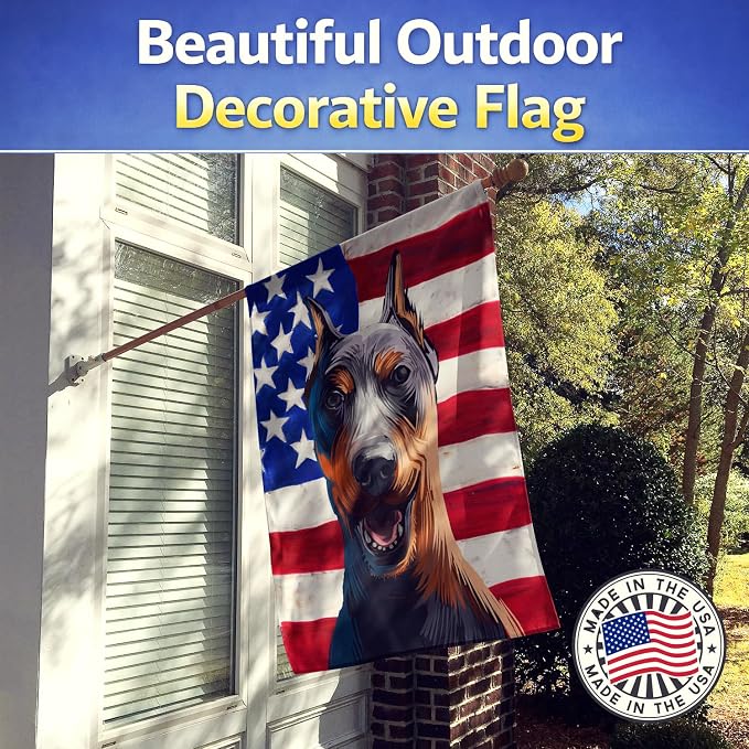 Caroline's Treasures CK6534CHF German Pinscher Dog American Flag House Flag Large Porch Sleeve Pole Decorative Outside Yard Banner Artwork Wall Hanging, Polyester, House Size, Multicolor