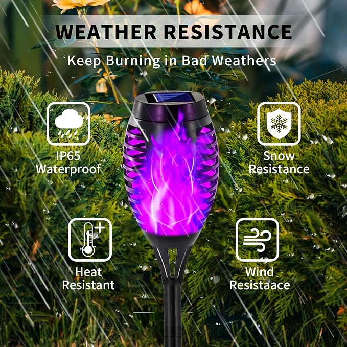Swingers Solar Lights Outdoor,Halloween Solar Torch Lights with Flickering Flame,Waterproof Outdoor Garden Lights for Outside Patio Pathway Yard Decorations(8, Purple)