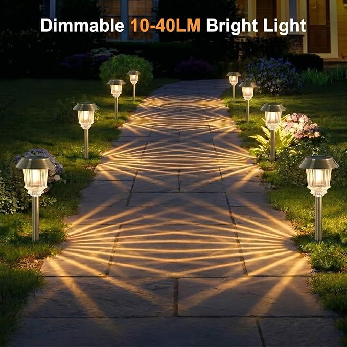 XMCOSY+ Solar Pathway Lights Waterproof - 6 Pack Solar Lights Outdoor, 10-40 LM Dimmable Outdoor Solar Light for Yard Pathway Garden Driveway Walkway (Bronze)