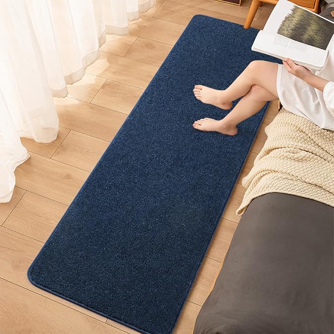 Navy Blue 2x6 Hallway Runner Rug | Washable Memory Foam, Low Pile Non Slip Indoor Carpet for Bedroom Bedside Entrance Classroom College Dorm Room Home Decor