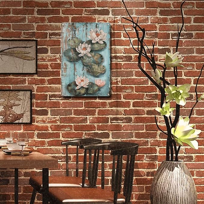 Metal Sign Tin Sign Vintage Wall Art Rustic Serenity Water Lilies Tin Sign for Easy Installation Weather Resistant Design and Vintage Bathroom Signs Decor for Home Decor 6×8 Inches