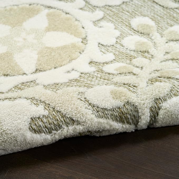 Nourison Home Aloha Ivory Sage 5'3" x 7'5" Area Rug - Easy Clean, Non Shedding, Bed Room, Living Room, Dining Room, Kitchen (5' x 8')