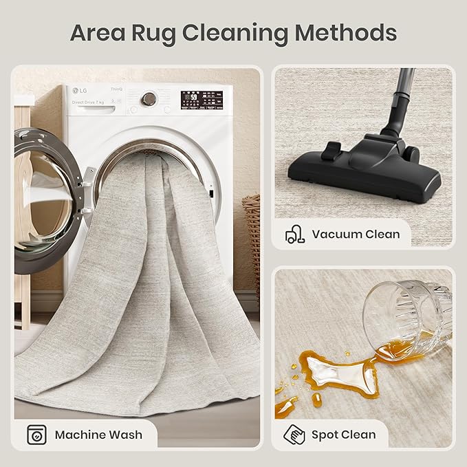 Valenrug 6x9 Area Rugs Non Slip, Large Washable Rugs for Living Room, Beige | Soft Low Pile, Thin & Lighweight Carpet, Folable Stain Resistant Modern Indoor Floor Mat for Bedroom, Dining Room, Home Decor