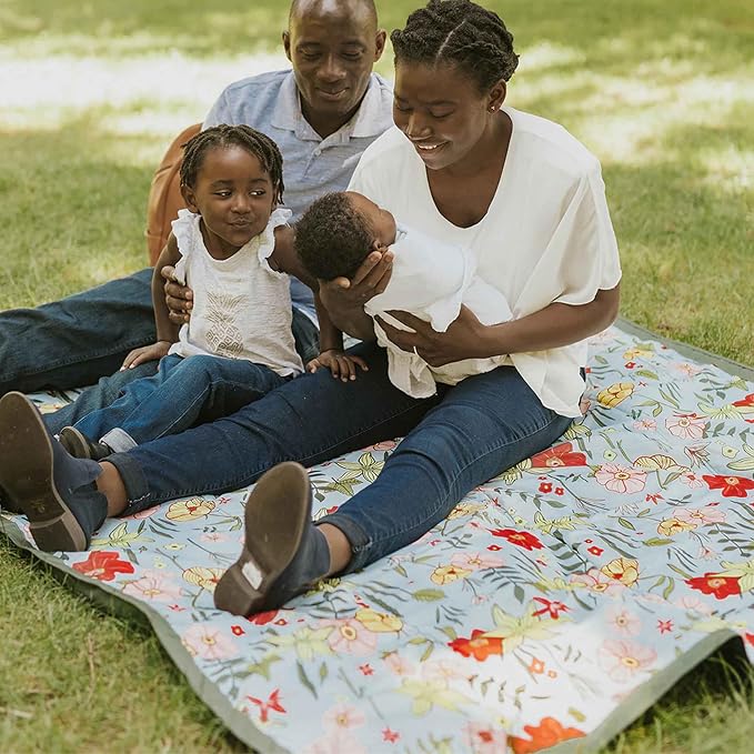 Little Unicorn 5'x5' Outdoor Family Picnic & Beach Blanket | Durable & Water-Resistant Fabric | Compact Fold & Easily Wipes Clean | Zipper Pocket (Primrose Patch)
