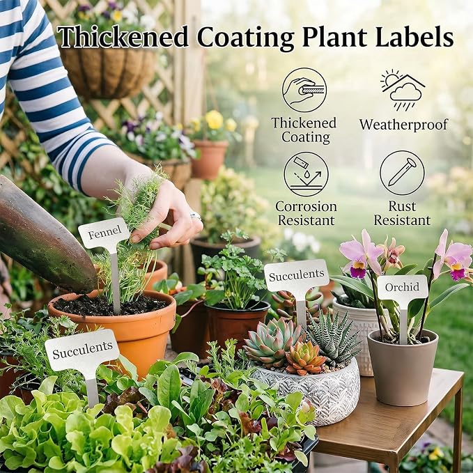 Stainless Steel Plant Labels Set, 20 Pack Waterproof Metal Garden Markers with 2 Pens, 13-Inch Rust-Proof Tags for Vegetables Flowers Indoor Outdoor Use