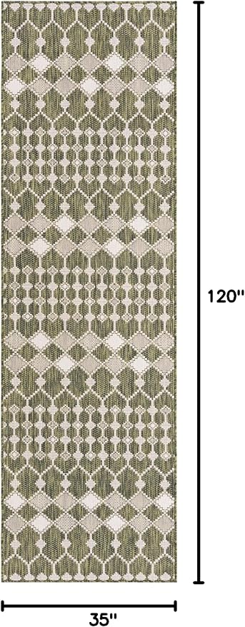 Unique Loom Outdoor Trellis Collection Area Rug - Traliccio (2' 11" x 10' Runner, Green/ Ivory)