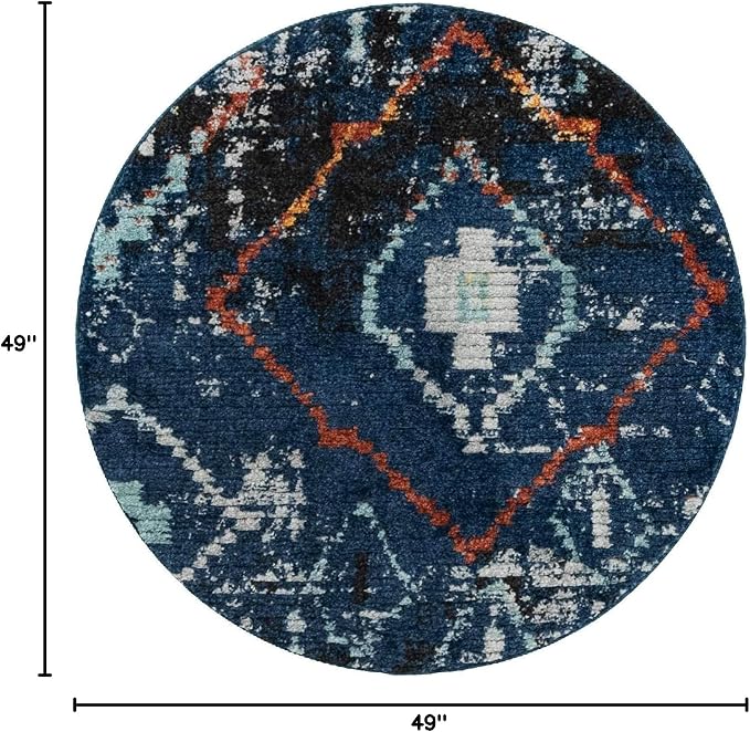 Unique Loom Morocco Collection Tribal, Southwestern, Bohemian Area Rug (4' 0 x 4' 0 Round, Navy Blue/Gray)