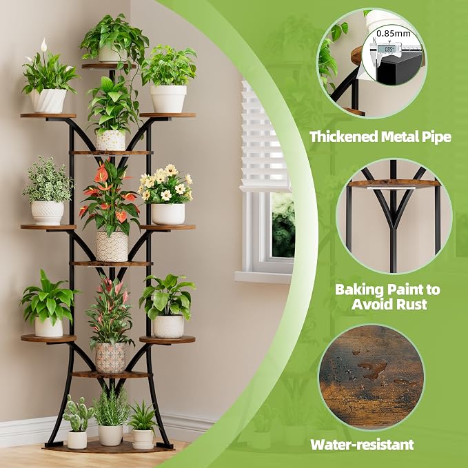 Plant Stand Indoor with Grow Lights-63'' Tall Plant Shelf, Corner Plant Stands for Indoor Growing, Tiered Plant Shelves Large Flower Holder for Indoor Plants, V-Shaped Decorative Rack for Home, Black