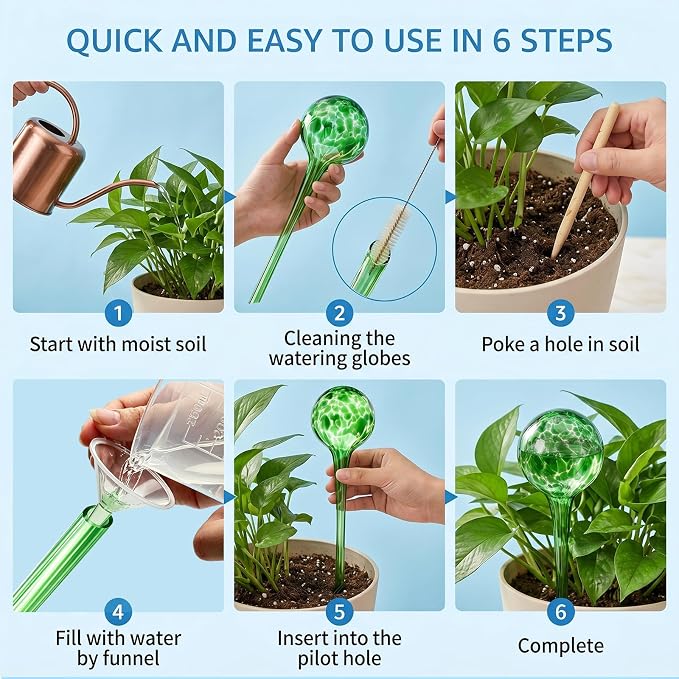 Plant Watering Globes, 6pcs Automatic Glass Watering Bulbs, Decorative Garden Watering Glass drip Ball with 6 Tags
